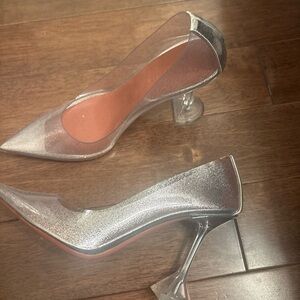 Amina Muaddi Silver Transparent Heels